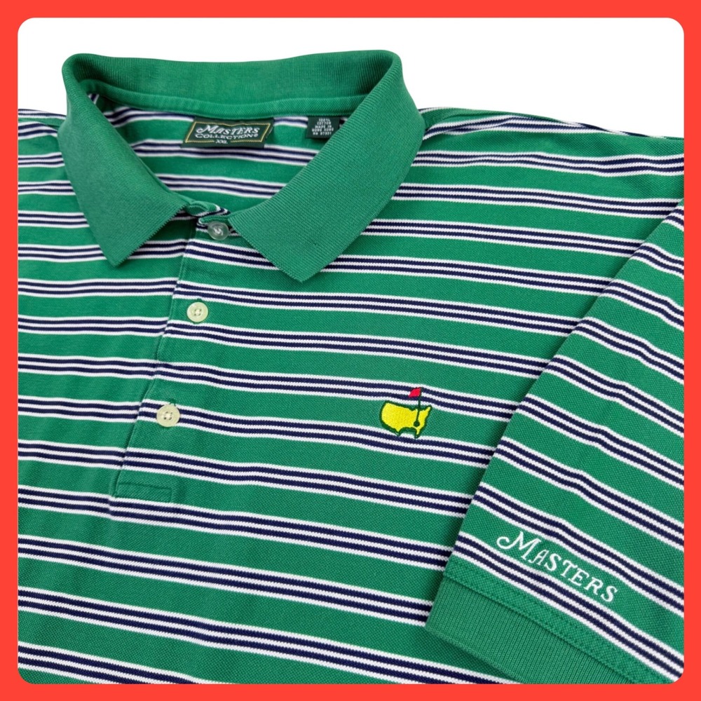 Masters Collection Polo Shirt Men XXL Green Striped Augusta National Golf Logo